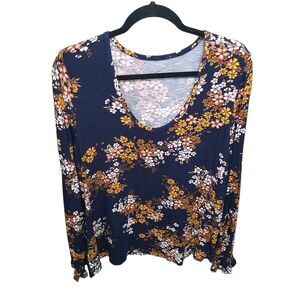 Maurices Womens Sz 1X Blue Floral Long Sleeve Blouse